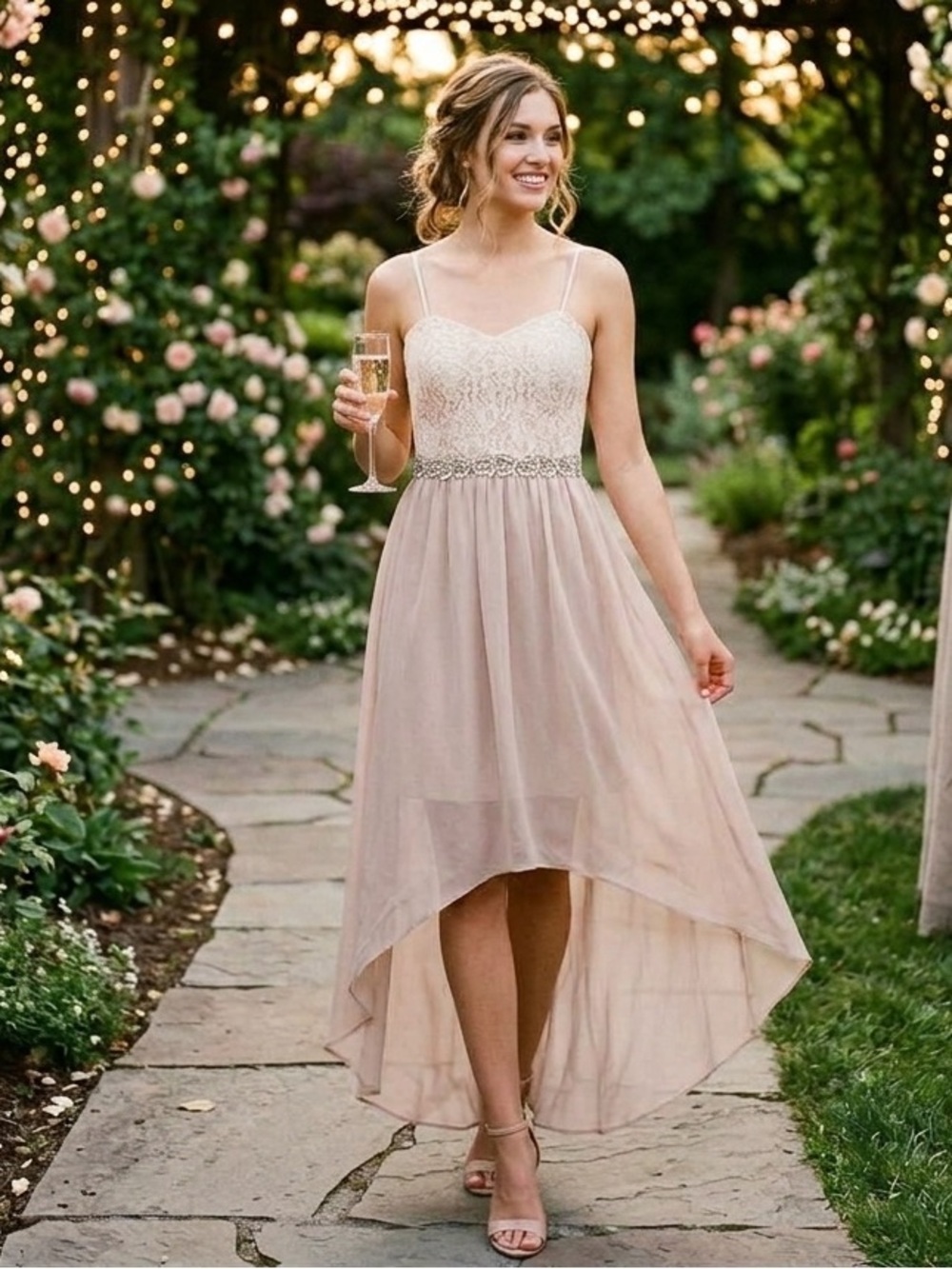 Speechless Blush-Pink Lace & Chiffon Dress
